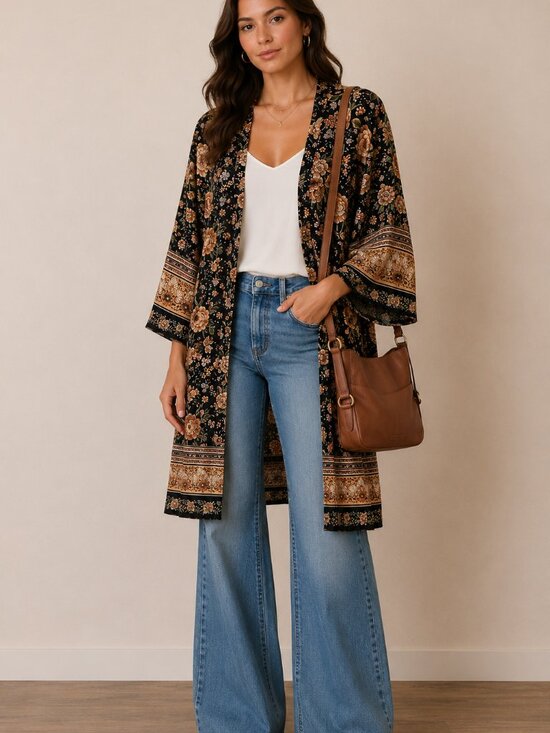 Handbags - Set of 2 duster kimono with fossil purse